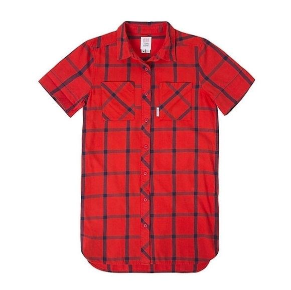 Topo Designs Red Flannel Shirt Dress Size Small - Picture 1 of 11
